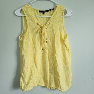 Harve Benard  Blouse Women's Medium Yellow Linen Sleeveless Crisscross Tie Shirt